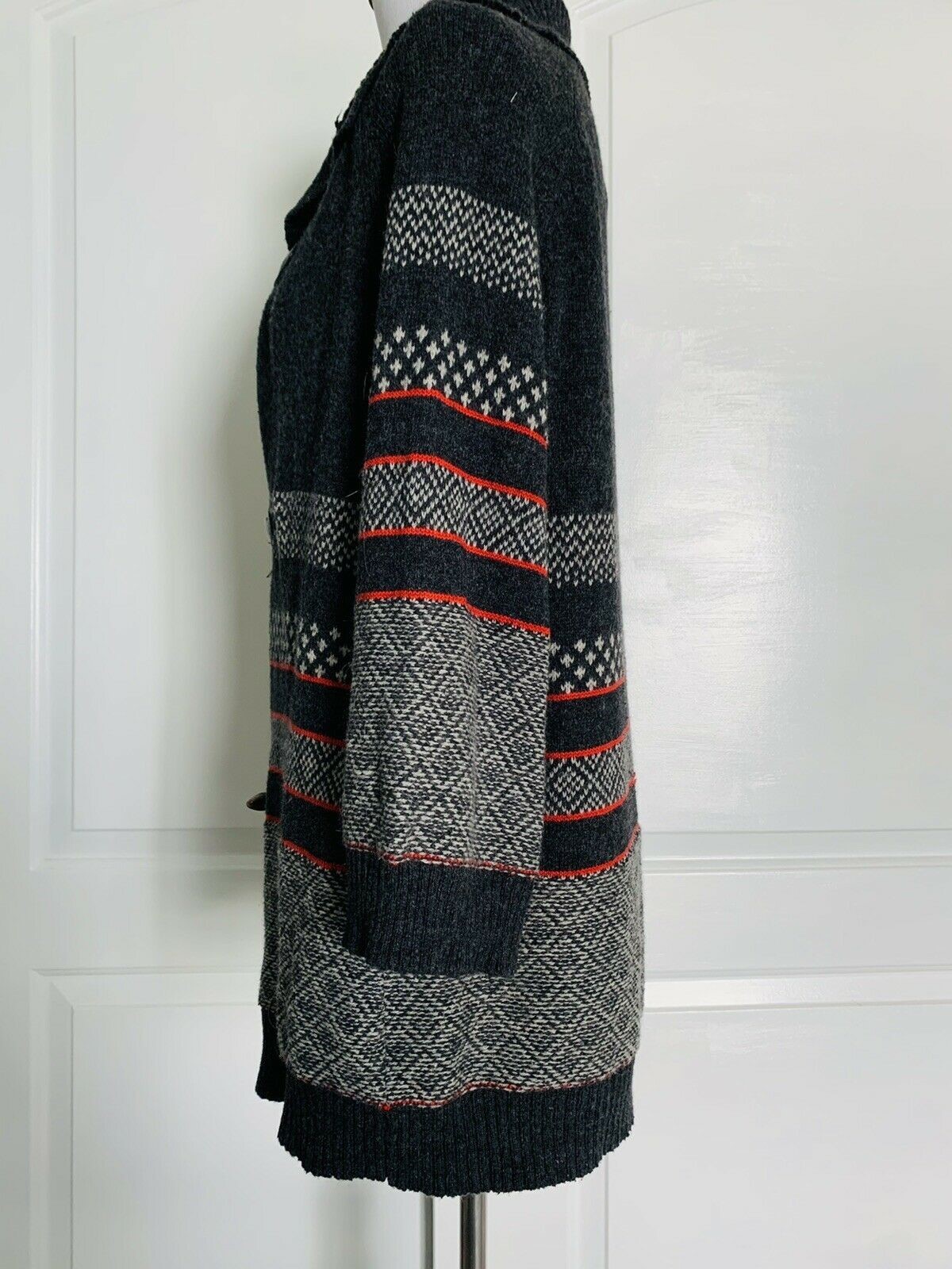 $228 SPLENDID Toggle Cardigan Sweater Button Front Nordic Fair Isle Designer L