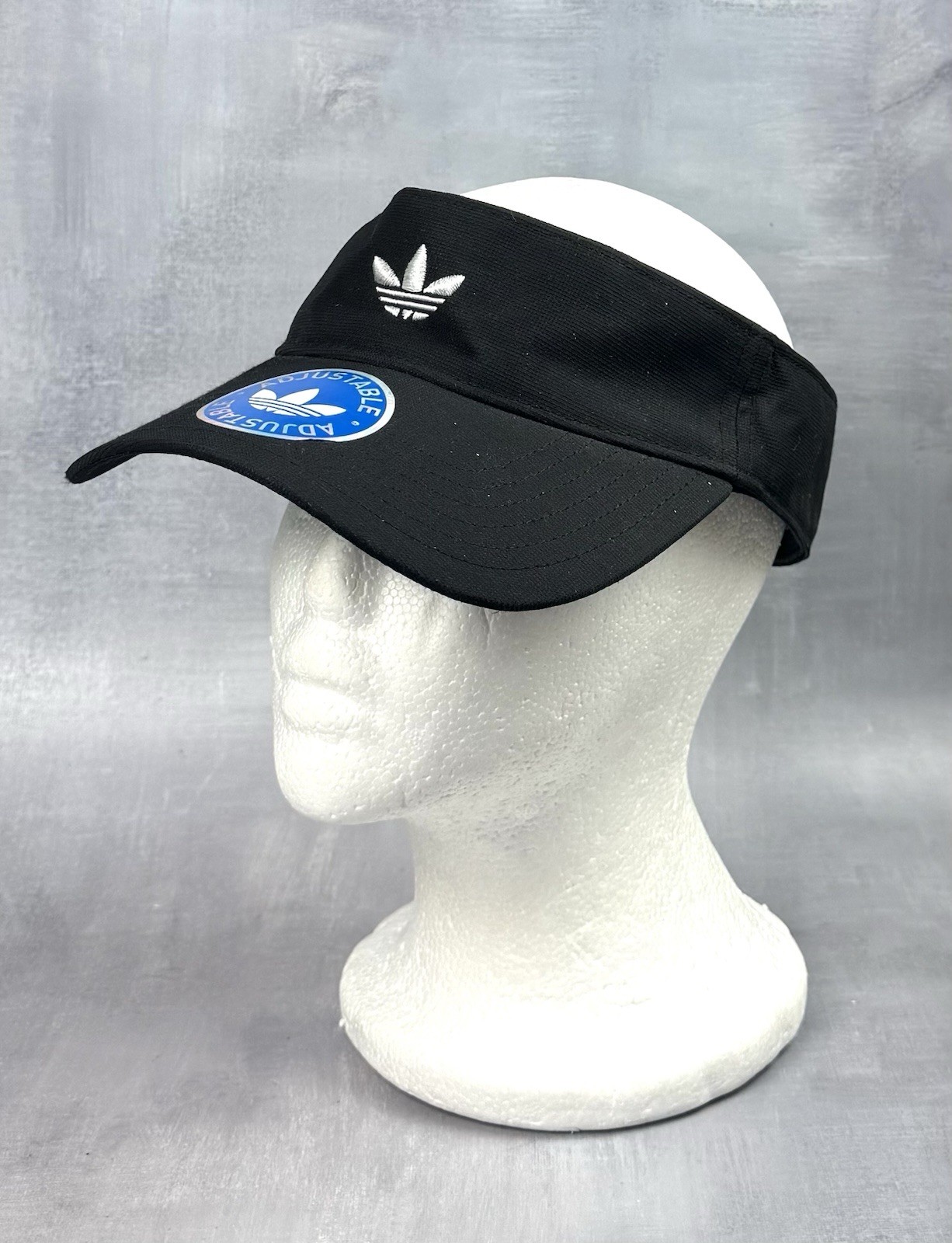 Adidas 3 Stripes Logo Adjustable Black Visor Tennis Golf Hat EUC 0005