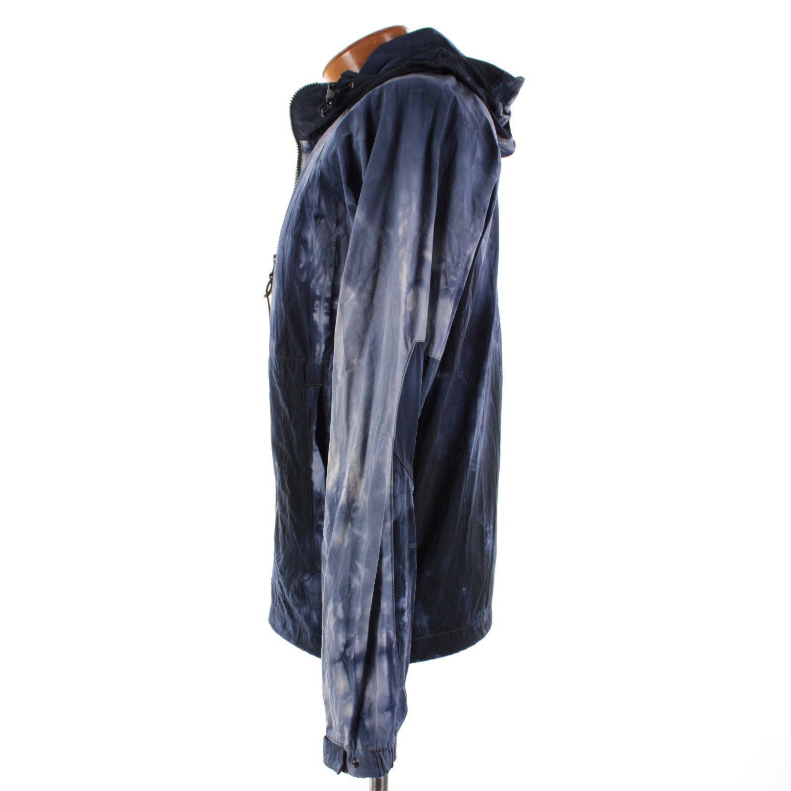 Aspesi NWT 100% Polyamide Hooded Shell Jacket Size Large In Blue Tie-Dye