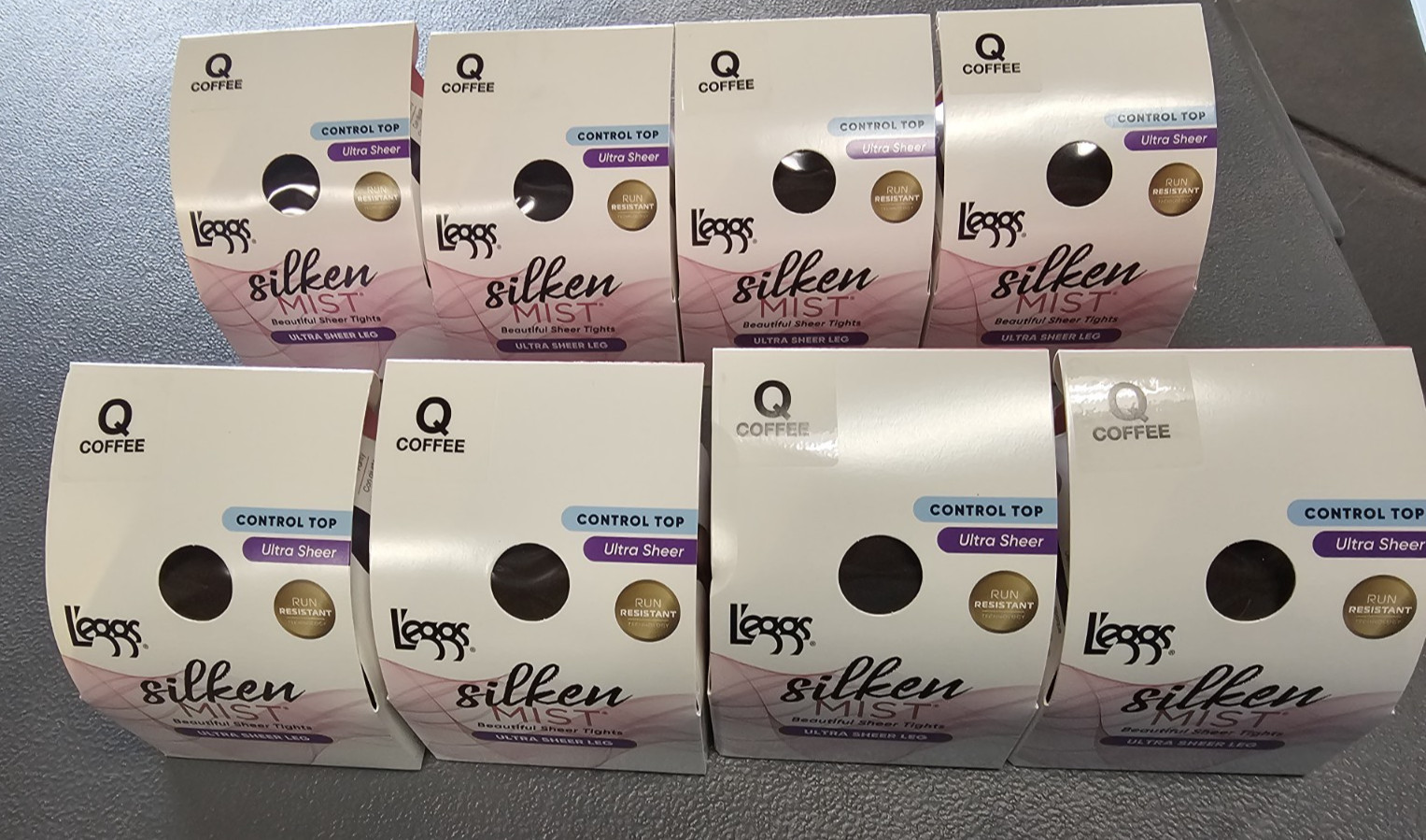 8 X Leggs Ultra Sheer Tights CONTROL TOP SIZE Q COFFEE Silken Mist – 8 BOXES
