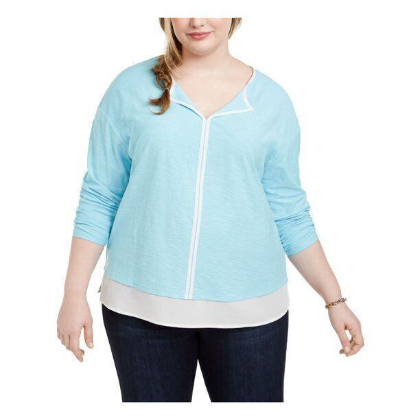Tommy Hilfiger Top Aqua Layered Tunic Wear To Work Women Plus Sz 1X NEW NWT 524