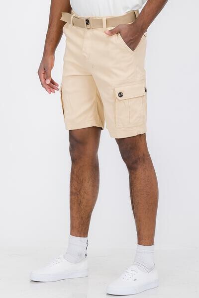 Mens Cargo Shorts Belted Stretch Flat Front Pockets Washed Lounge 28 30 32 34 36