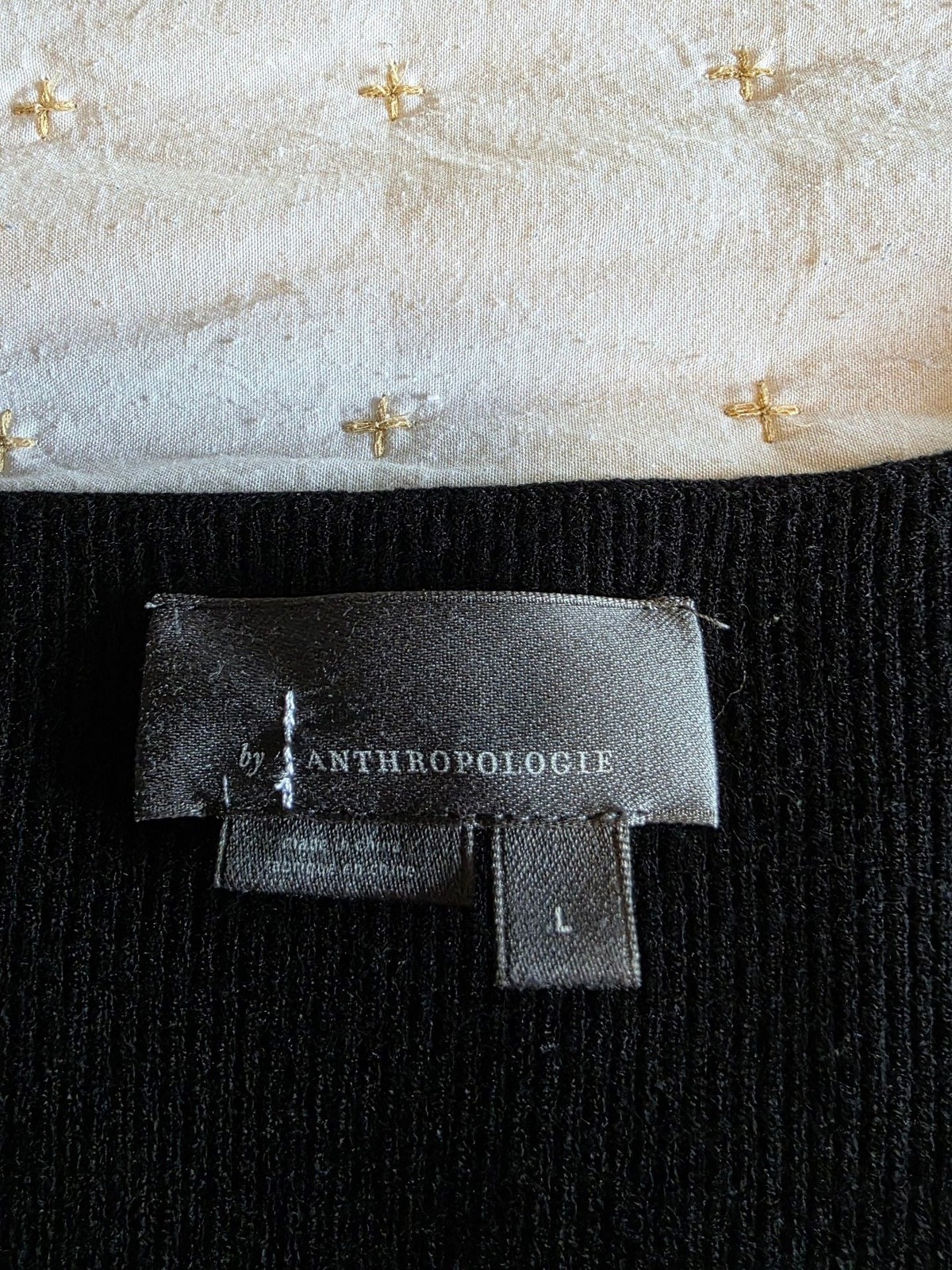 by Anthropologie Black Ribbed Knit Sweetheart Neckline Short Sleeve Top