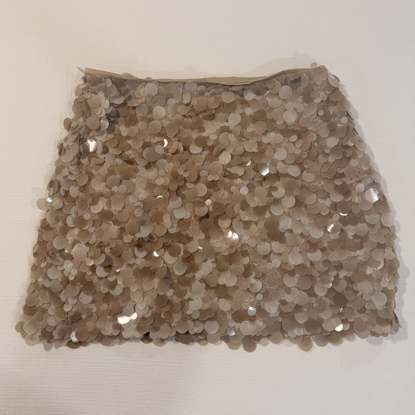 Hausen Beige Sequin Mini Coin Skirt High Rise Lined Zip New Without Tags Size S