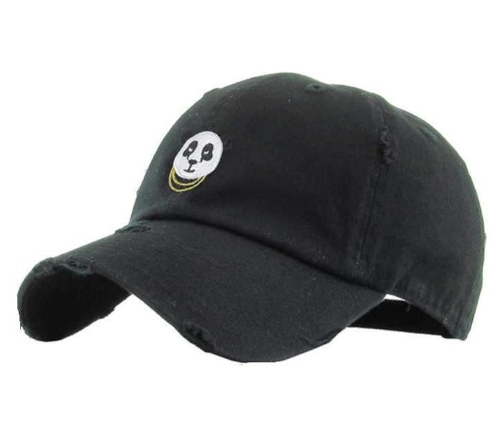 KBETHOS Panda Vintage Distressed 6 Panel Hat Black KBSV-056 BLK-4