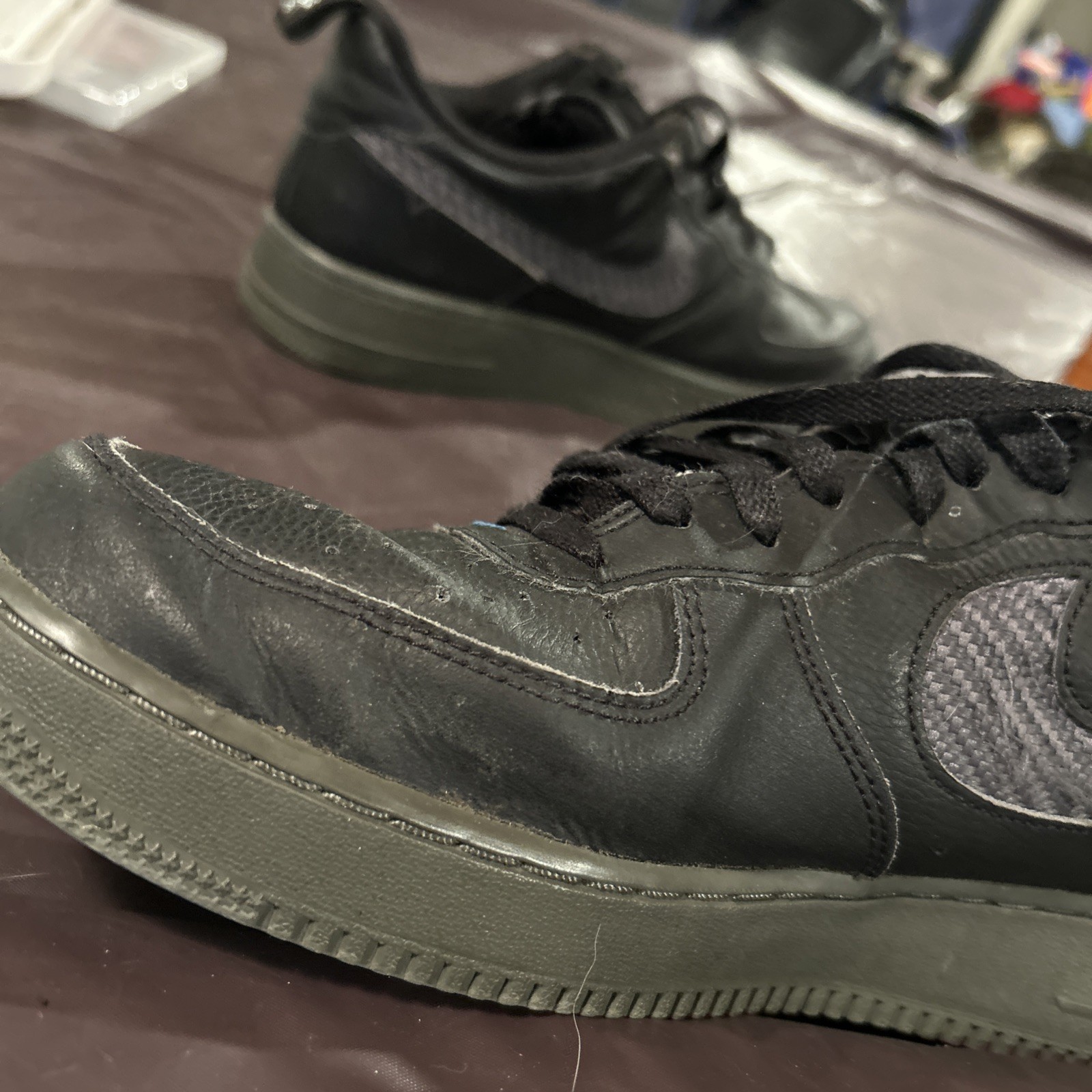 Size 11 Nike Air Force 1 Carbon Fiber” Black/Grey/Blue USED