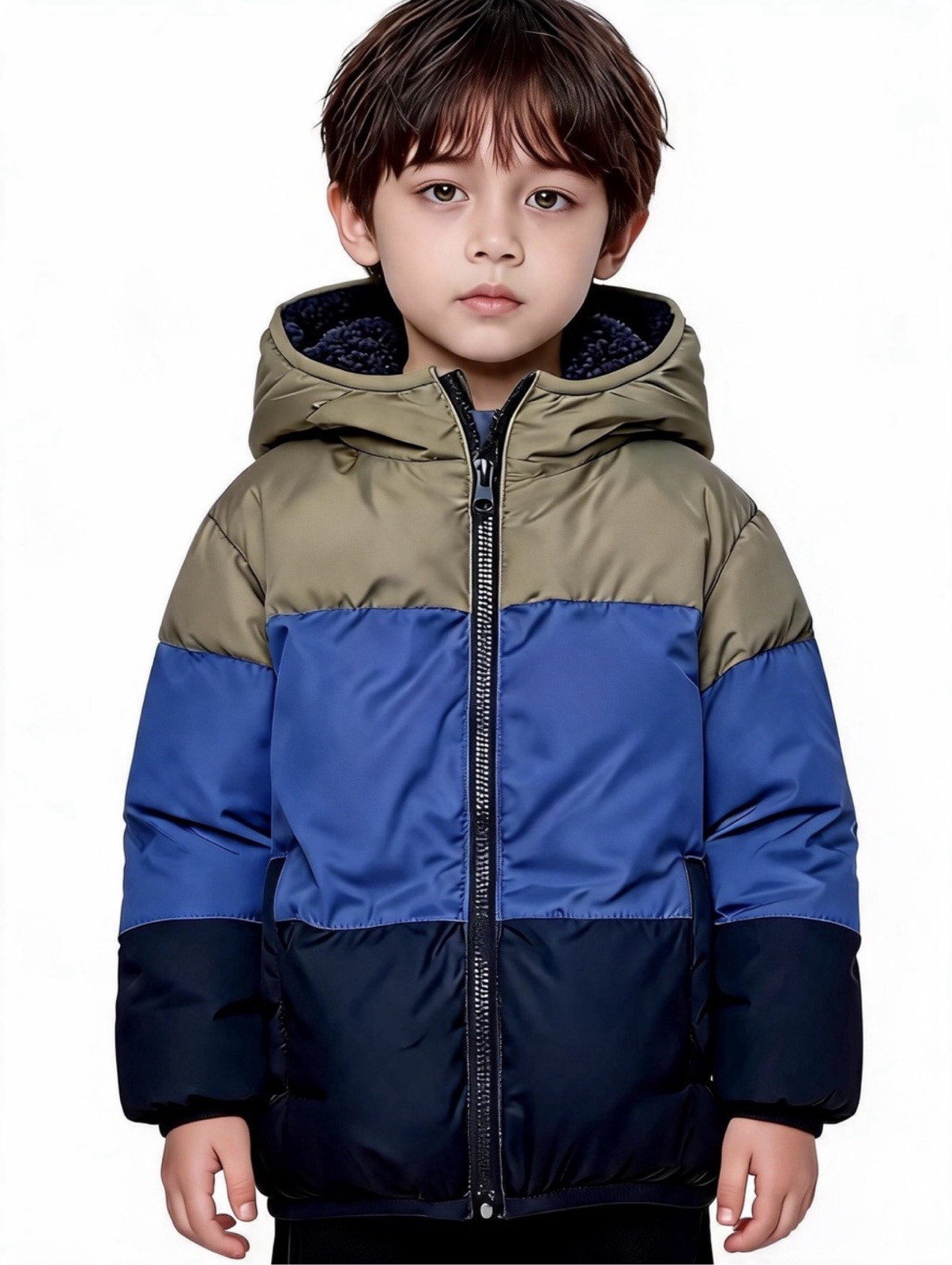 Swiss+Tech Boys Hooded Colorblock Puffer Jacket Full Zip Blue/Green 2T