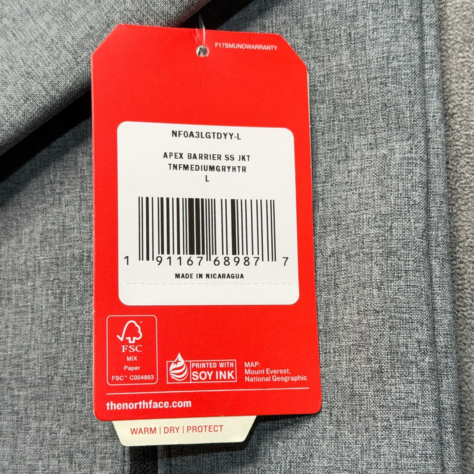 The North Face Apex Barrier Jacket Mens Large Grey Windwall Softshell NF0A3LGT