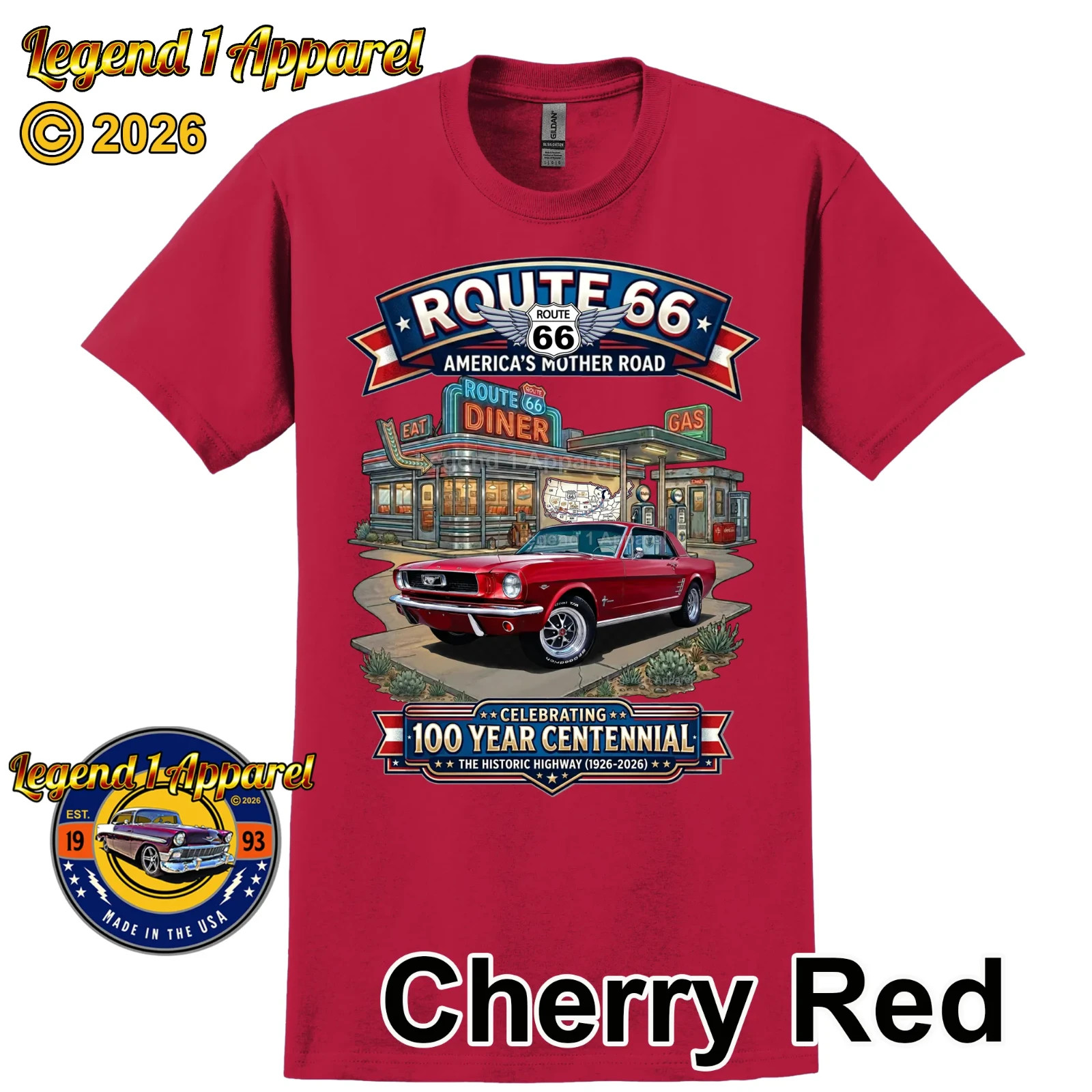 Route 66 100 Year Centennial, 1966 Mustang Hardtop Custom T-Shirt