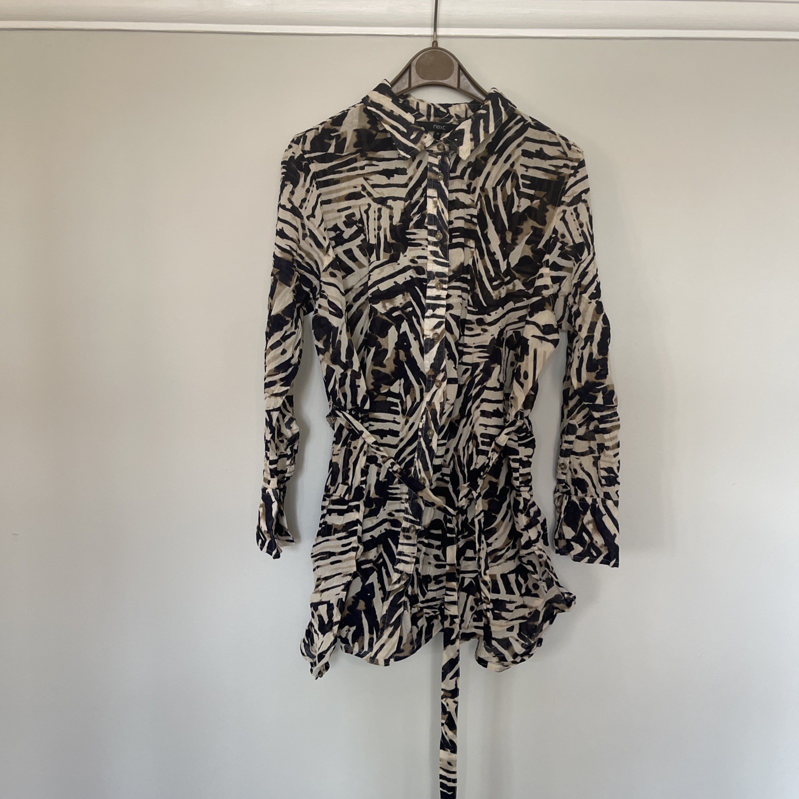 Next Brown Animal Print Shirt Blouse UK20 Belted Stretch Button Plus Size Ladies