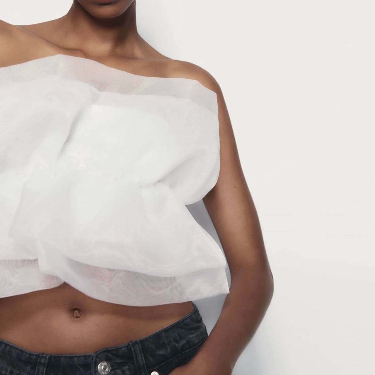Zara White Organza Strapless Bandeau Boob Tube Crop Top Size: M Ref 0858/806/250