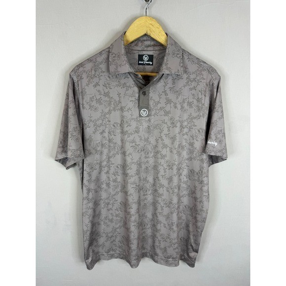 Bird & Barley Mens Floral Butterfly Print Golf Polo Shirt Grey Large L
