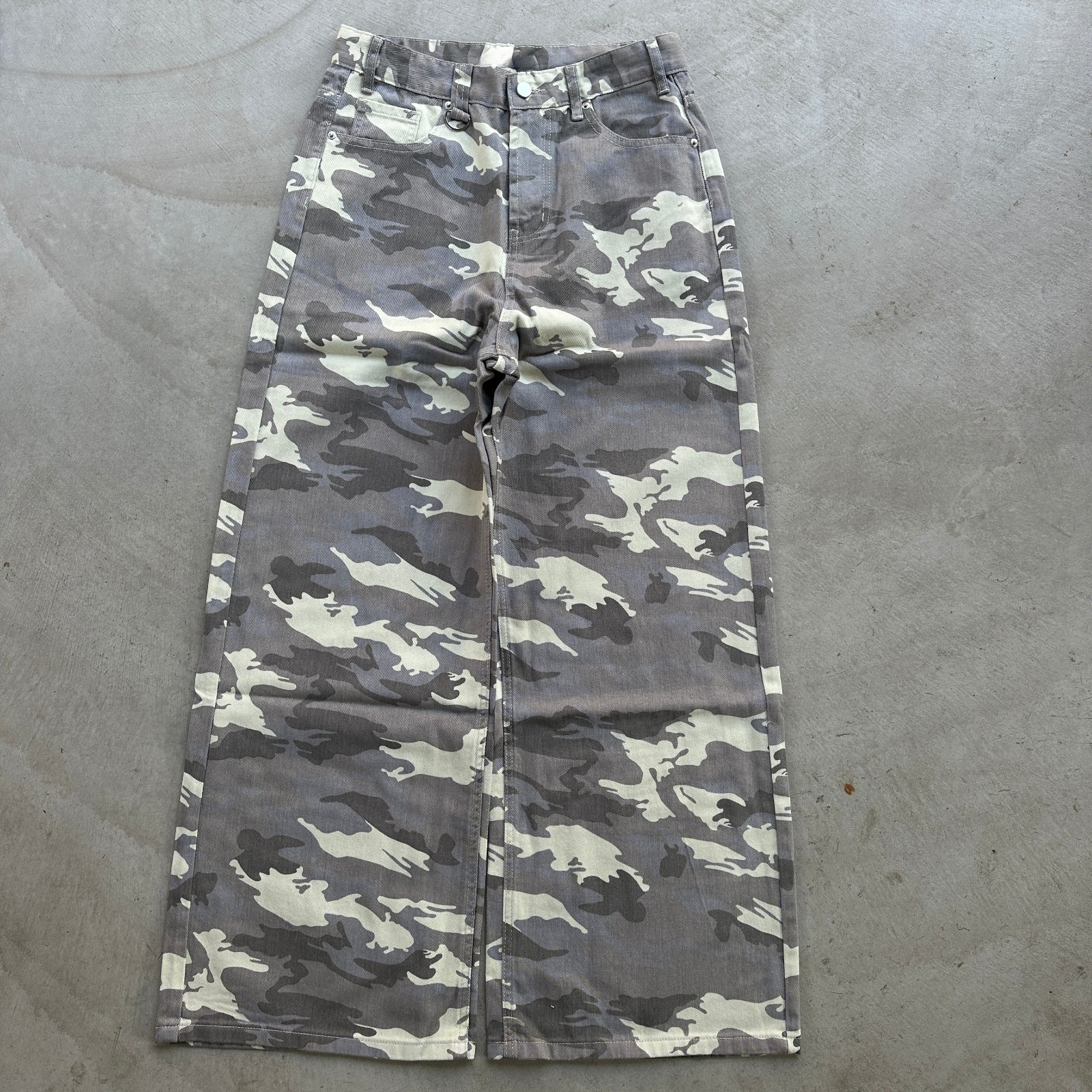 Baggy Wide Leg Y2K Style Cream Camo Denim Jeans