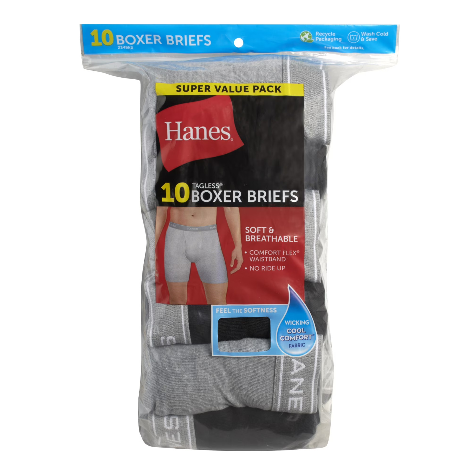 10 Pack Hanes Men’s Value Pack Assorted Boxer Briefs Breathable, Black;Grey, New