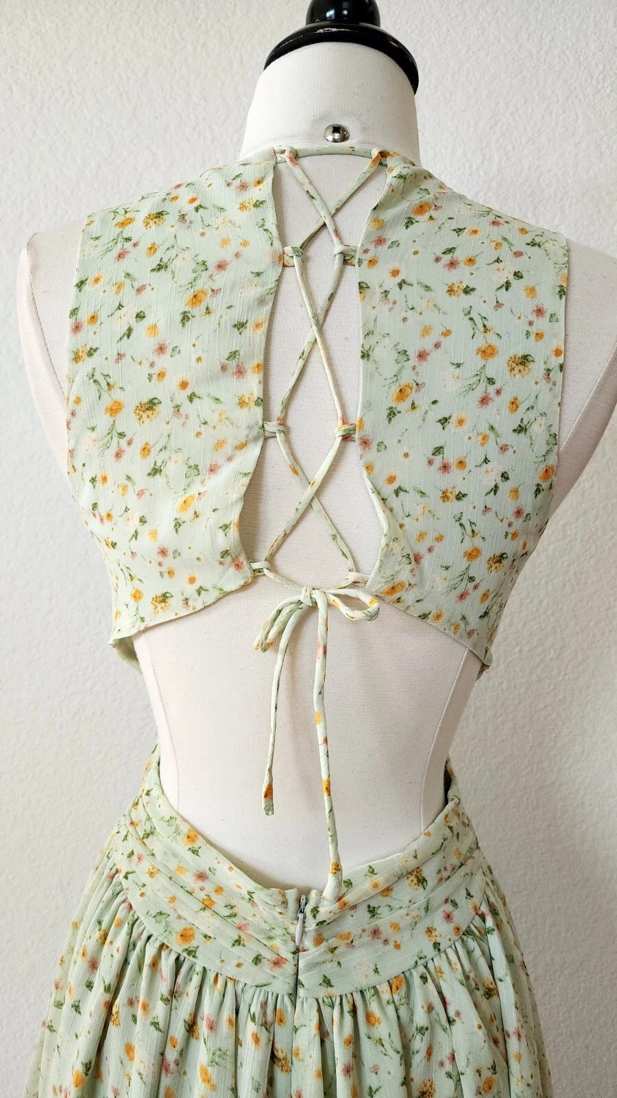 New Anthro Maxi Dress Size Small XS Floral Green Coquette Lace Up Prom Formal