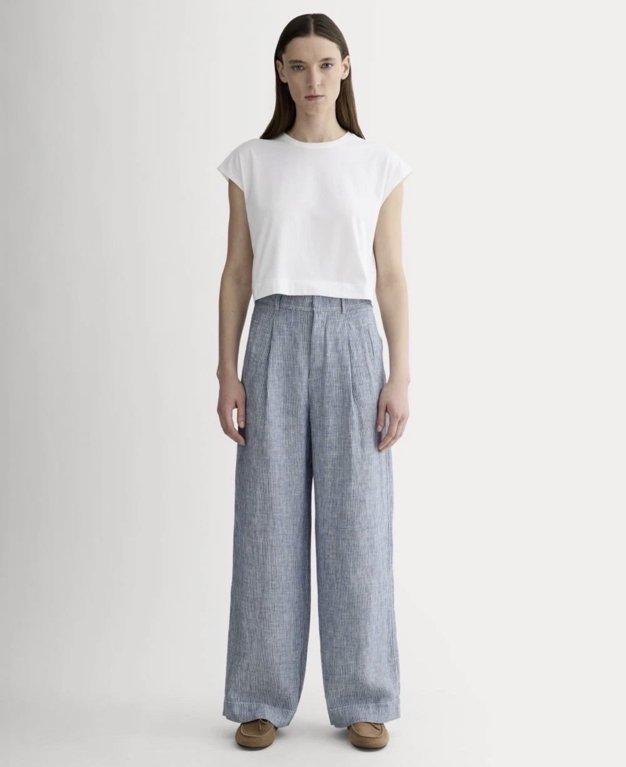 Everlane The Way-High Drake Pant Women’s 100% Linen Wide-Leg Blue Striped Size 6