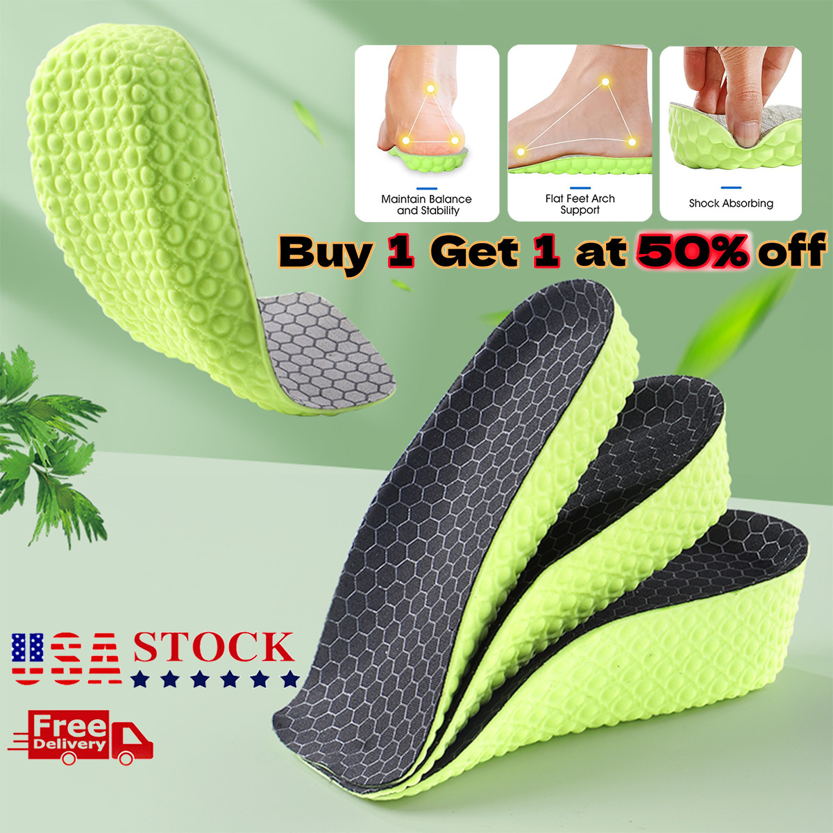Insoles Orthopedic Supersoft For Sports Shoes 4D Inserts Feet Shock Absorption