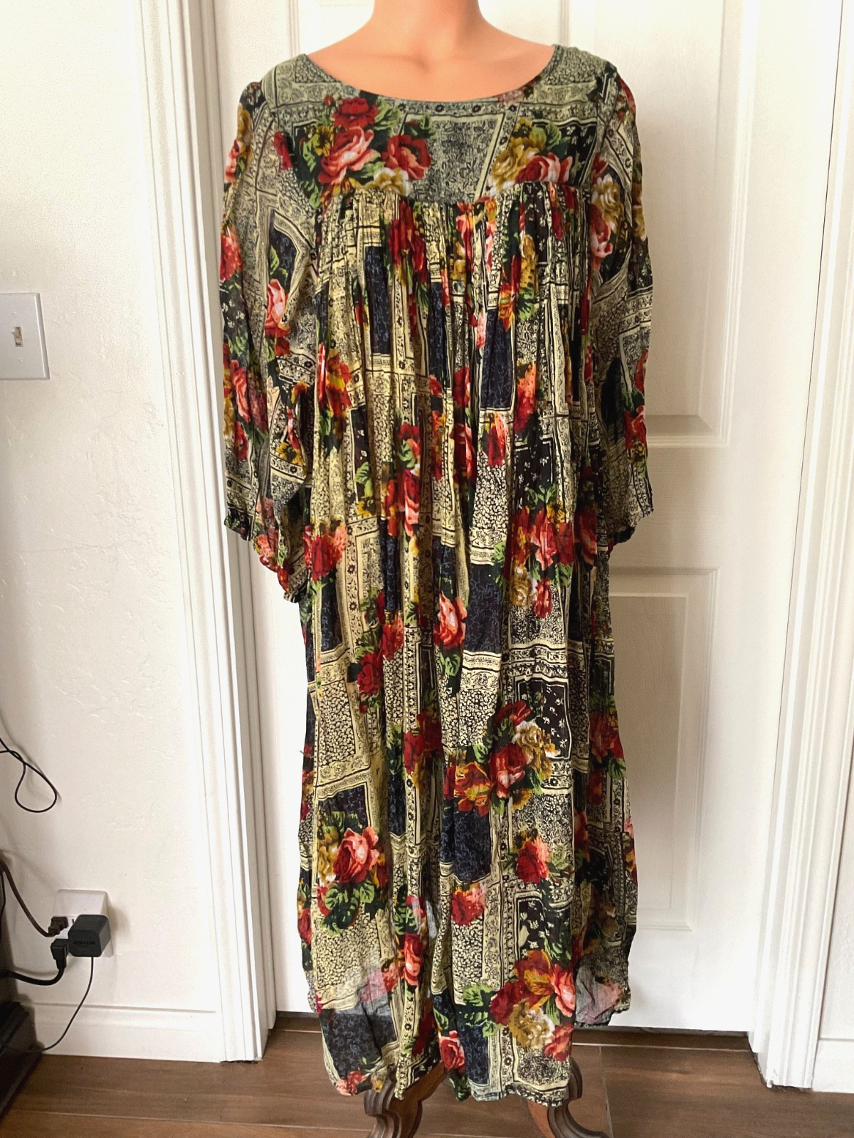 Patchouli from Nature 100% Cotton Batik Style Maxi Dress 1990s India Size Large