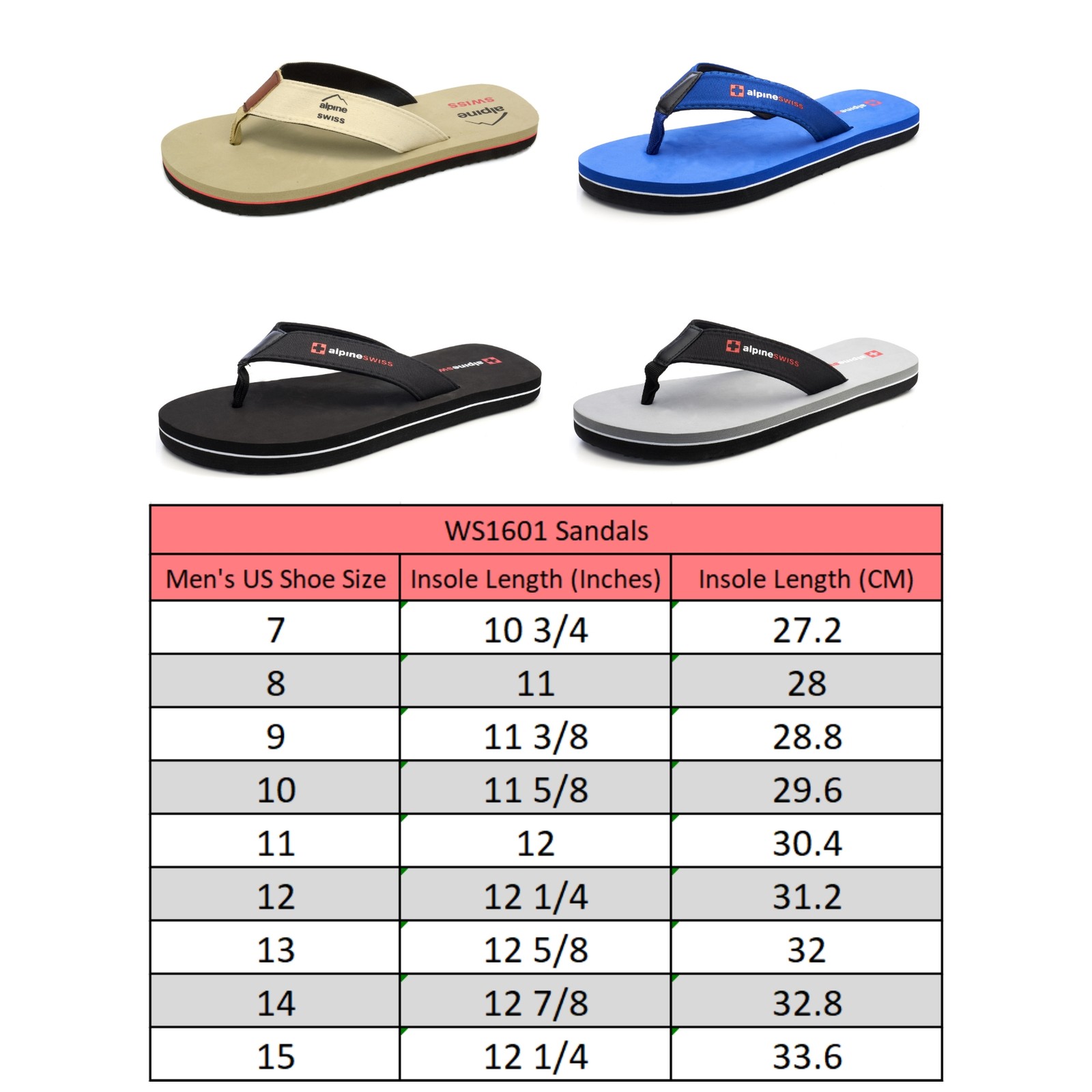 Alpine Swiss Mens Flip Flops Lightweight Thong Sandals Beach Slides EVA Sole