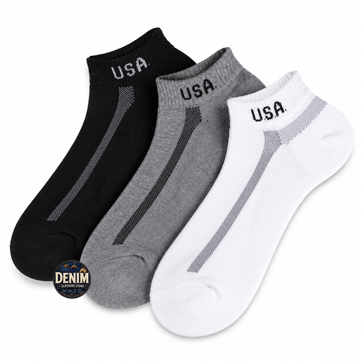 6–12 Pairs USA Logo Cotton Blend Soft Stretch Ankle Sports Socks for Men & Women