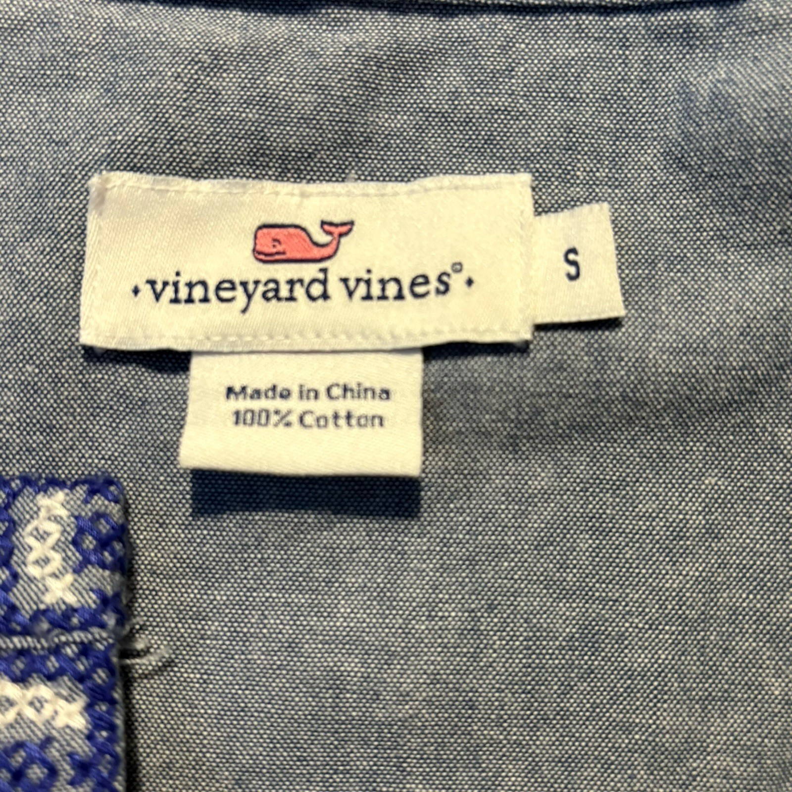 Vineyard Vines Women’s Chambray Embroidered V-neck Long Sleeve Top Size S