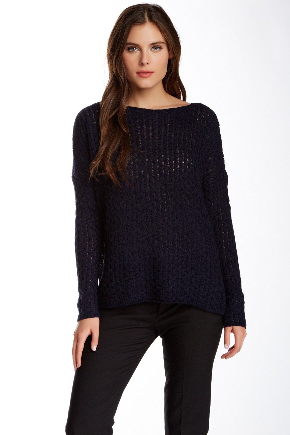 W527 NWT VINCE MINI CABLE TAIL WOMEN SWEATER SIZE L in NAVY $285