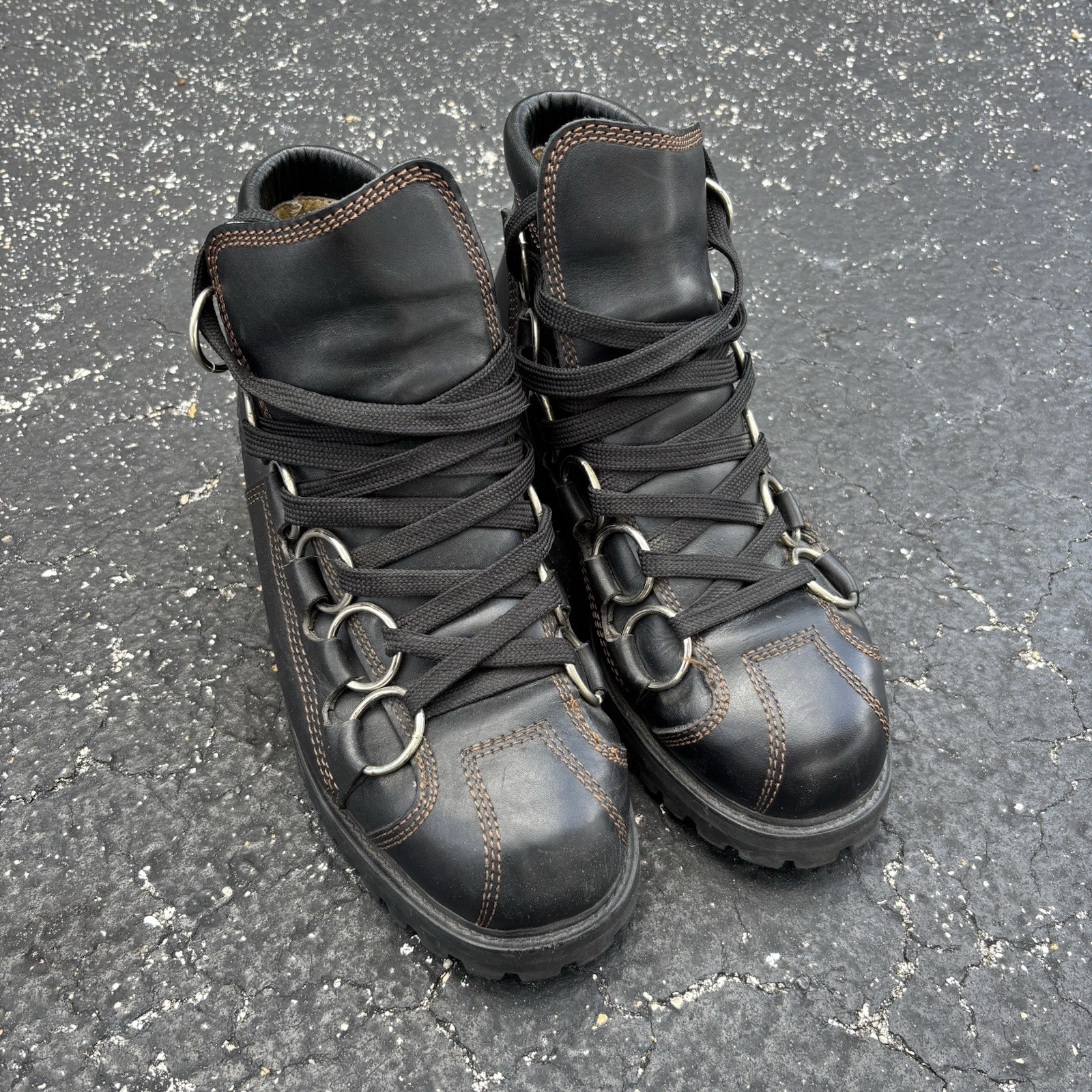 Vintage 90s Y2K GBX Ring Mens Black Leather Boots Size 11 Rare Made In Mexico