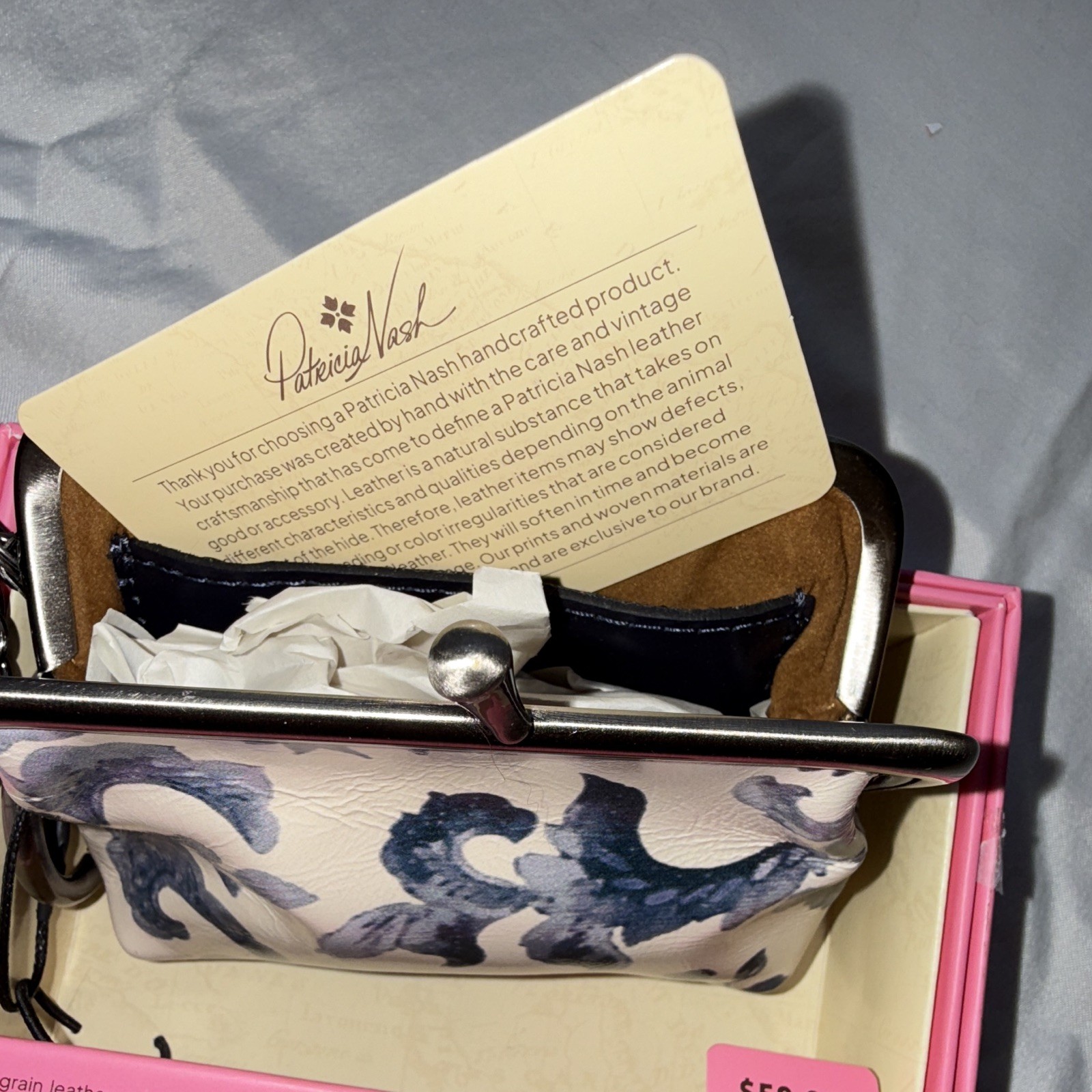 Patricia Nash Women’s Floral Coin Wallet Blue & White Frame Kiss Lock Pouch