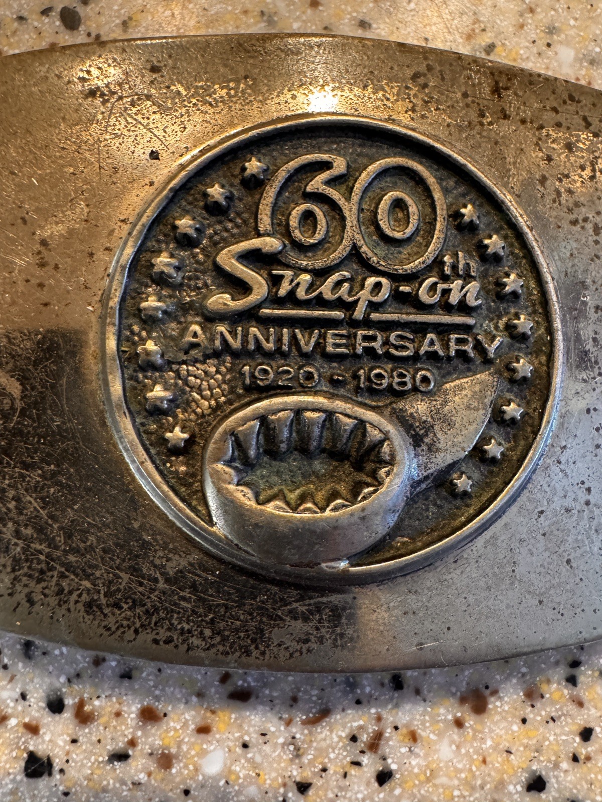 VTG Snap-On Tools solid Silver bronze 60th Anniversary Belt Buckle Made In USA