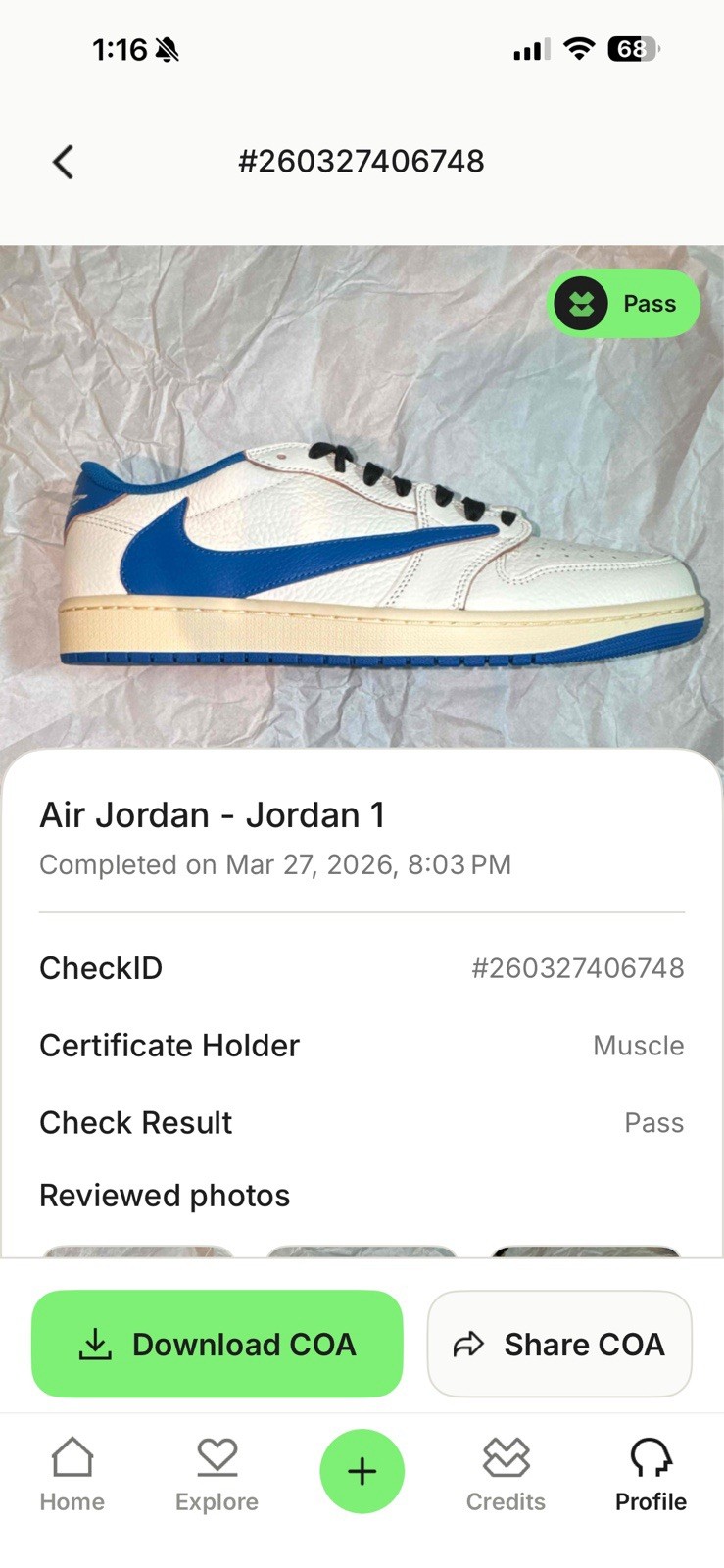 Jordan 1 Retro Low OG SP Fragment x Travis Scott Sail Military Blue Deadstock