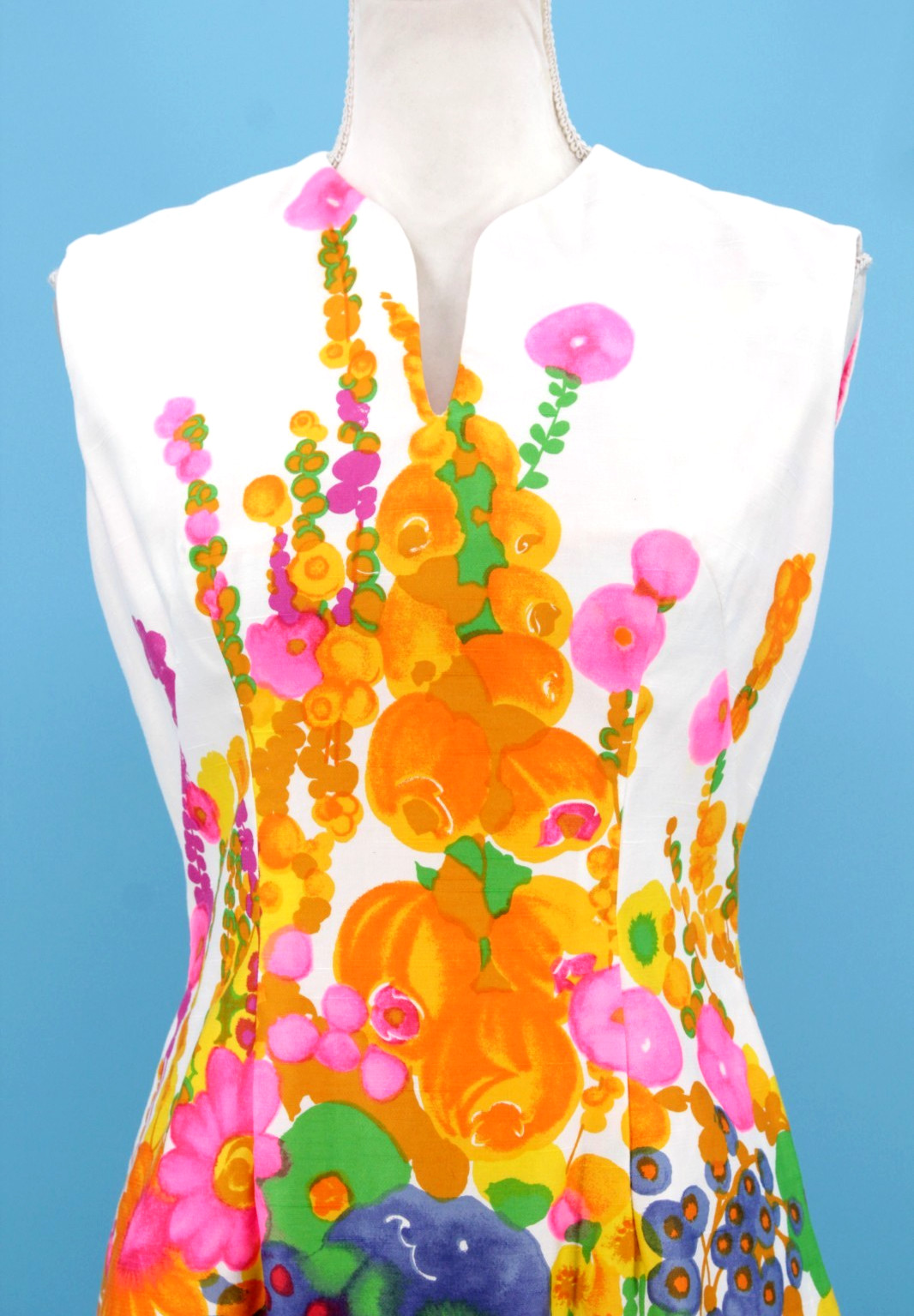 VTG 60s Psychedelic Floral Hawaiian Sheath Dress XS/S 1960s Alice Polynesian