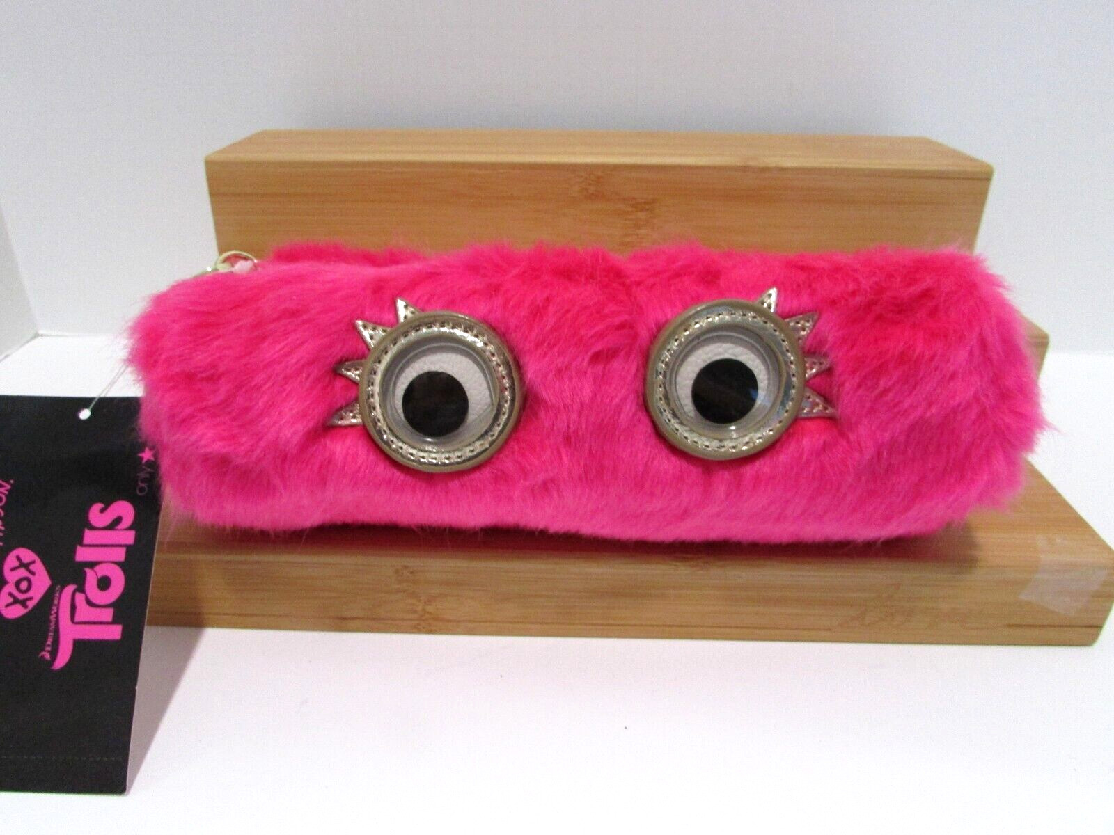 Betsey Johnson Kitsch Googly Eyes Trolls Faux Fur Cosmetic Clutch Bag Pencil NWT