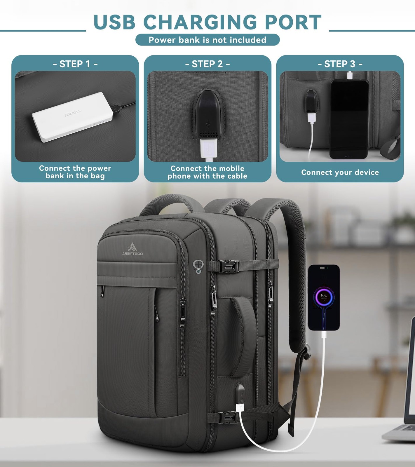 Travel Backpack, 50L Expandable Extra Large Laptop Backpack, Carry On Backpac…