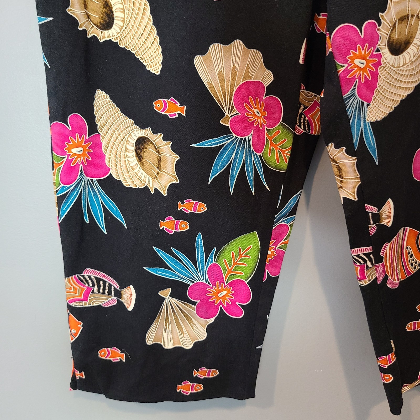 Vtg 90s Crop Capri Pants Seashell Fish Conch Cotton Spandex Sz M Resort Coastal