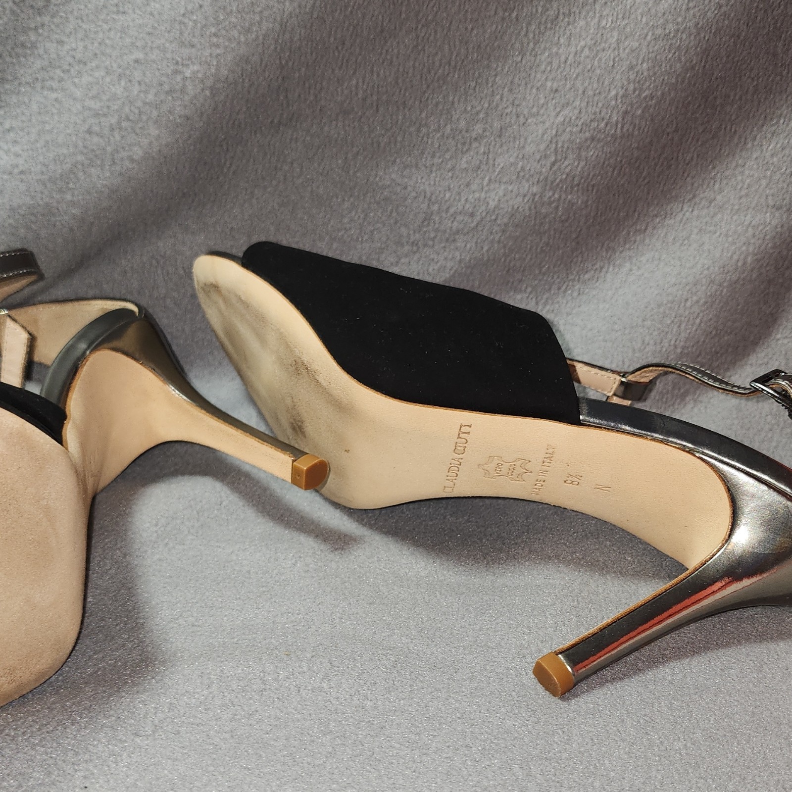 claudia ciuti strappy heels black silver ankle strap open toe stiletto