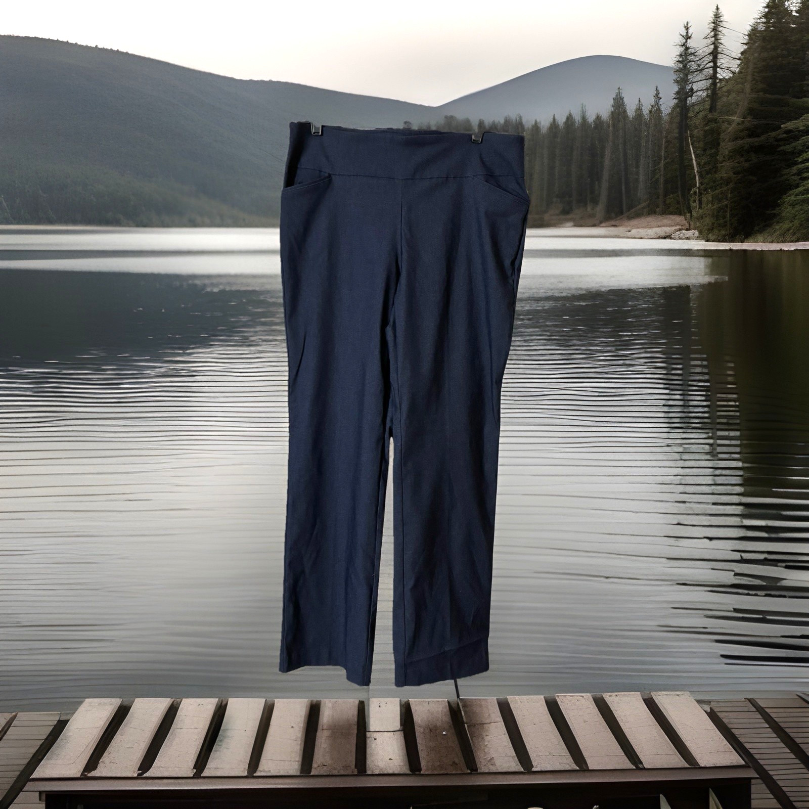 Counterparts Pants Womens Sz L Navy Super Stretch Mid Rise Boot Cut Comfy Pant
