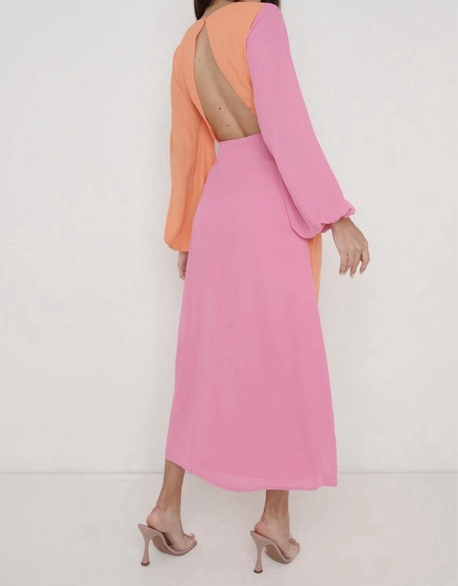 Lavish Frieda knot contrast dress size 6–8 – pink & orange occasion dress