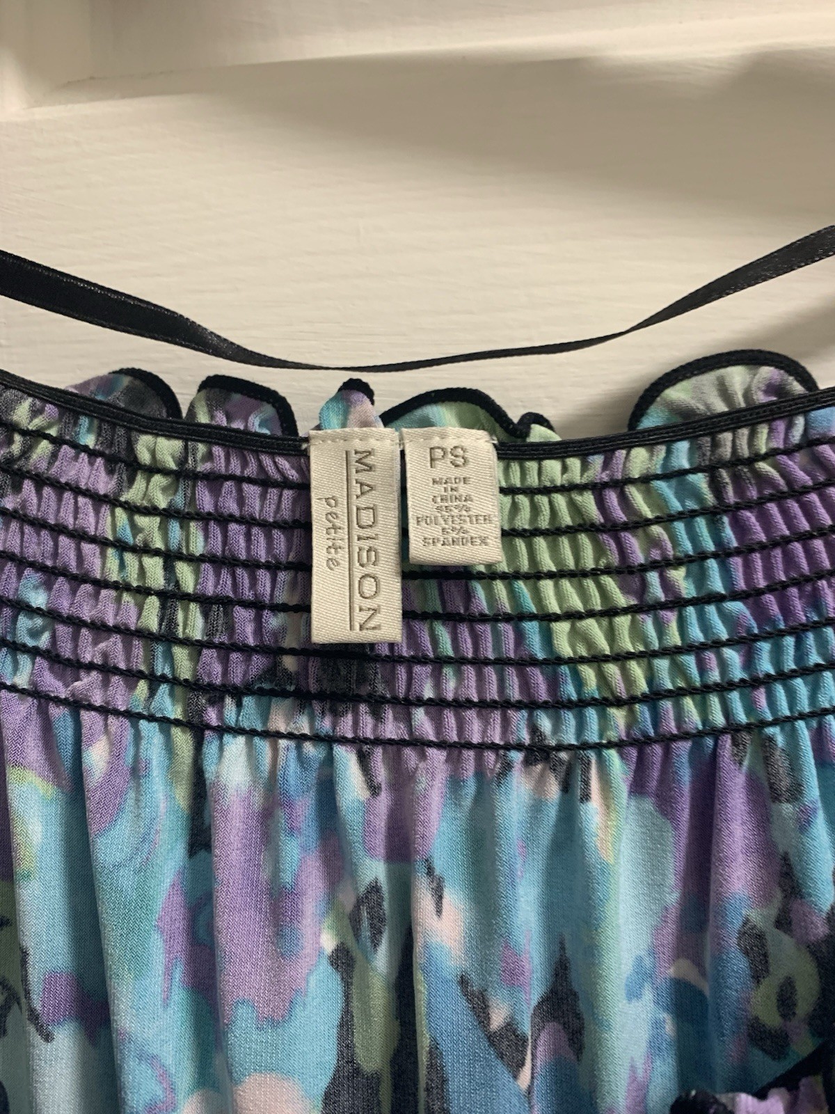 Madison Floral Knit Peasant Blouse Off Shoulder Smocked Puff SS Multicolor PS