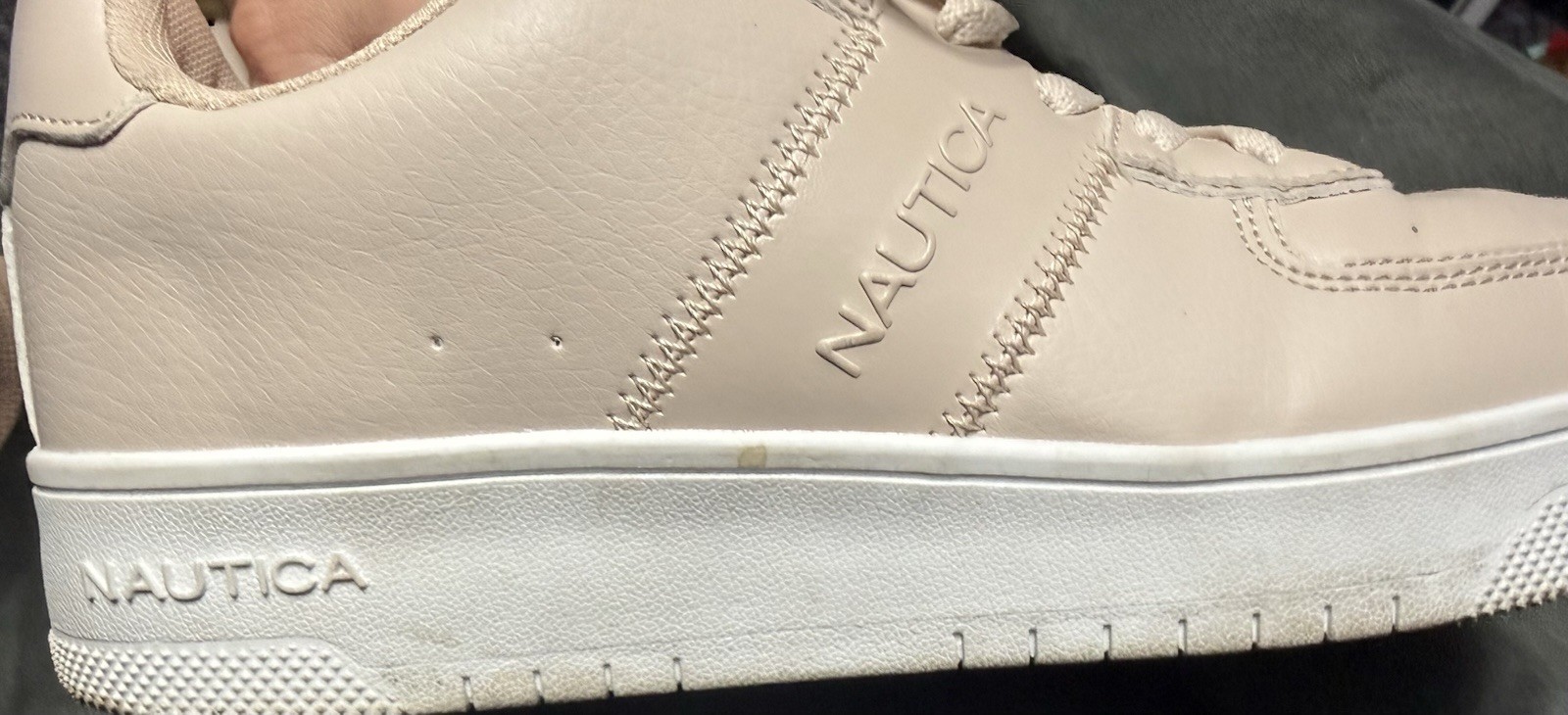 Nautica Wiana Women’s Beige/Apricot Faux Leather Lace Up Sneakers Logo US 9 UK 7