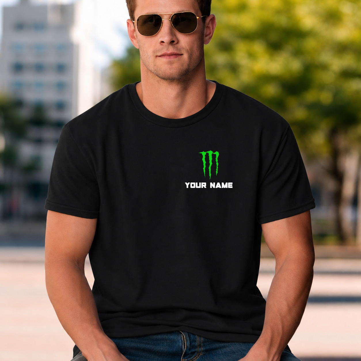 Monster Energy Crest Personalized T-Shirt, Custom Name Black Unisex Tee