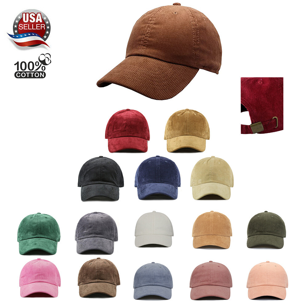 Solid Corduroy 100% Cotton Vintage Unisex Baseball Adjustable Polo Trucker Cap H
