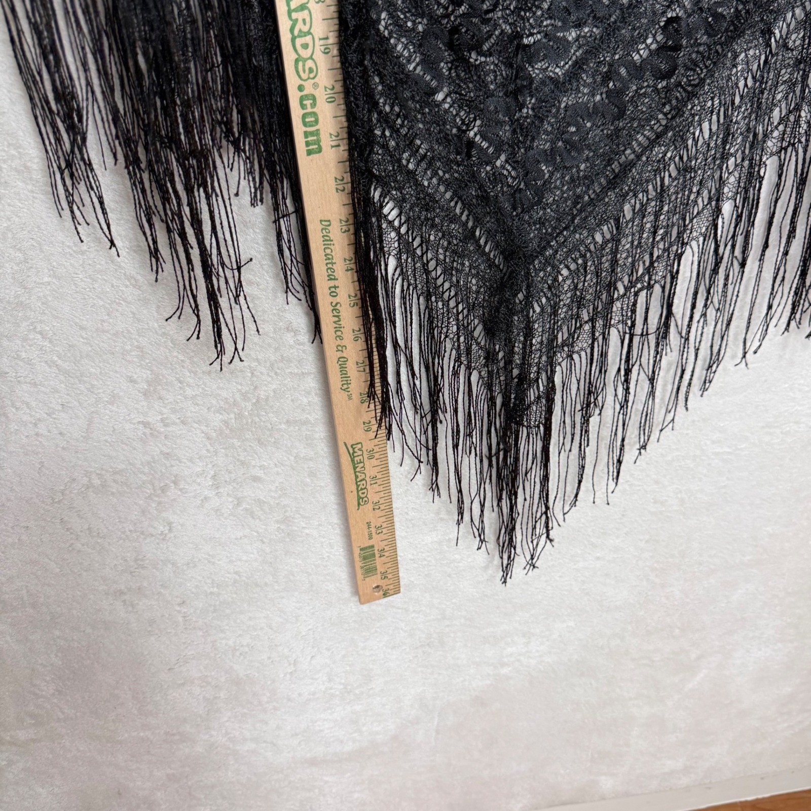 Black Lace Fringe Shawl Mantilla Whimsigoth Gothic Boho Festival Poncho Cover Up