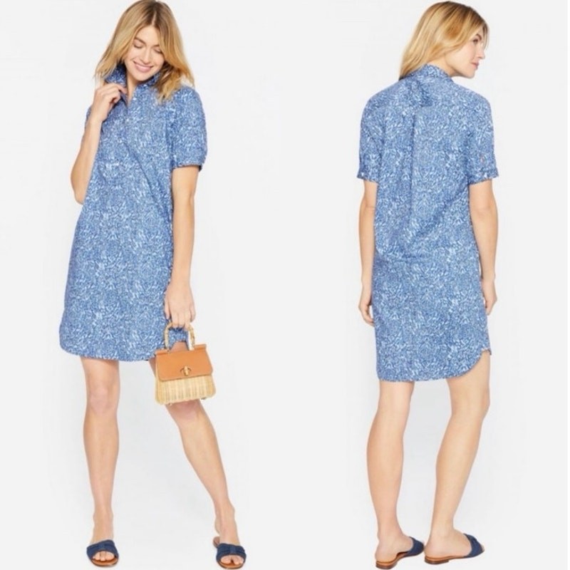 J. McLaughlin Arissa Shirtdress in Beatriz Spot Blue Collar Button Popover Dress