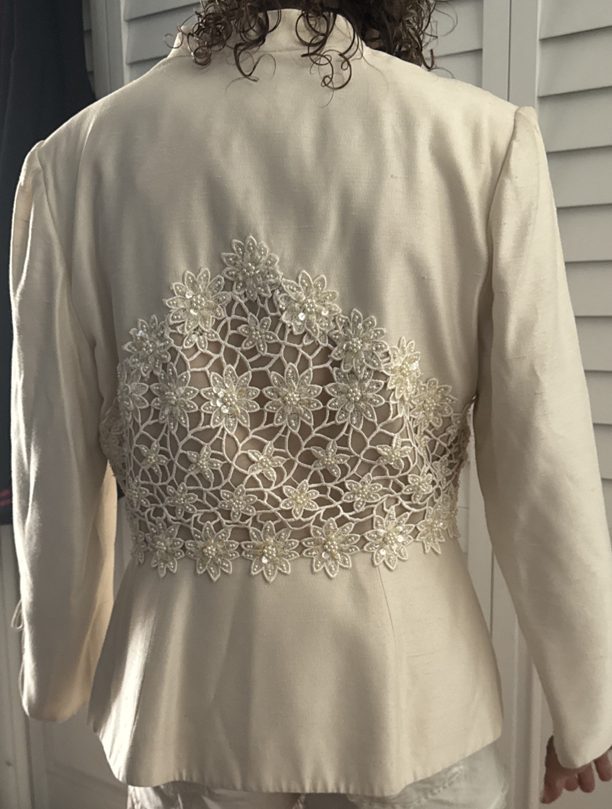 Liancarlo Pearl & Sequin Accent Ivory Blazer Floral See Thru Pattern🔥size 14