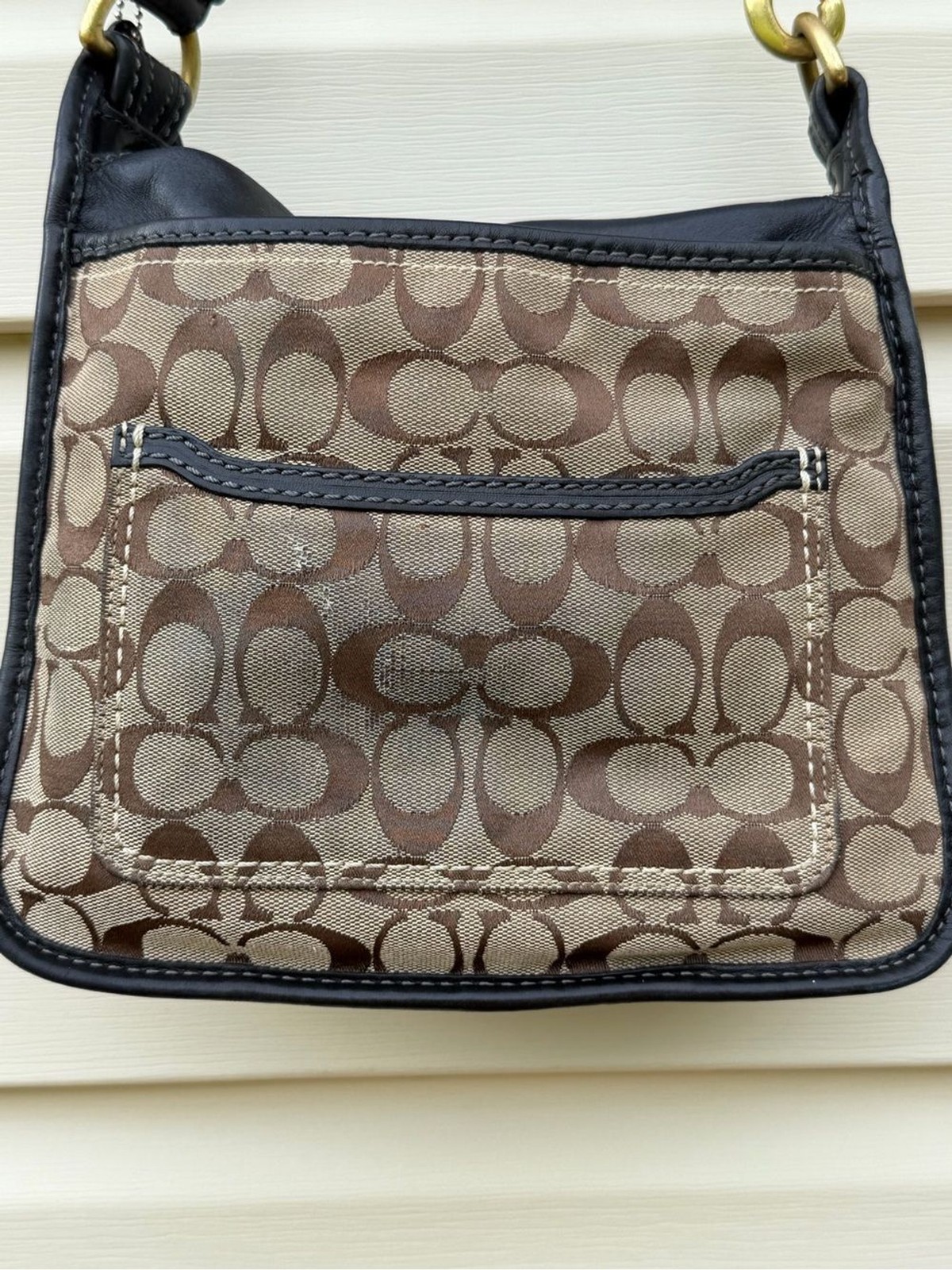Coach Bleecker Signature Buckle Flap Shoulder Bag Style 11434 Black Brown