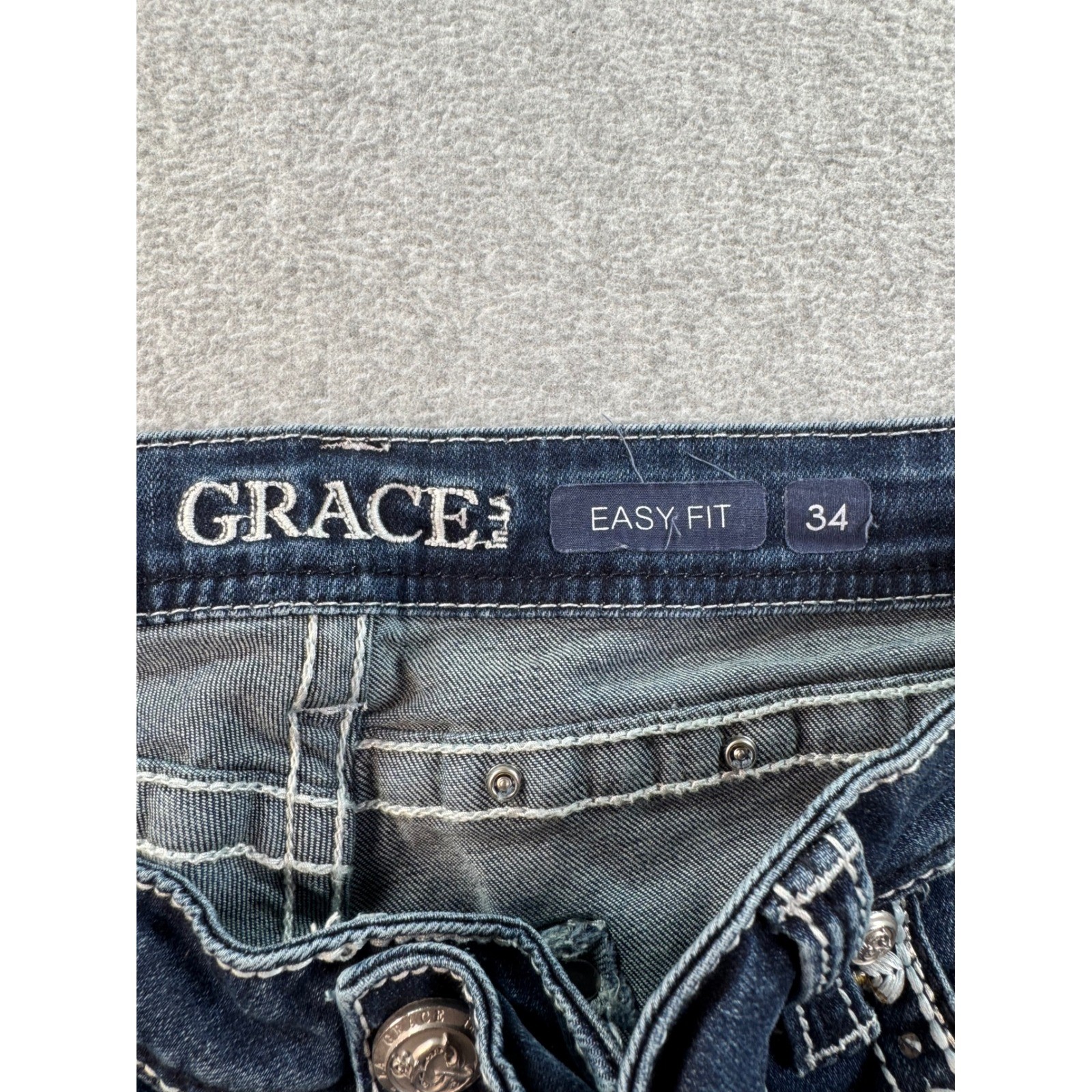 Grace in LA Easy Fit Embroidered Bootcut Jeans Dark Wash Size 34 Womens