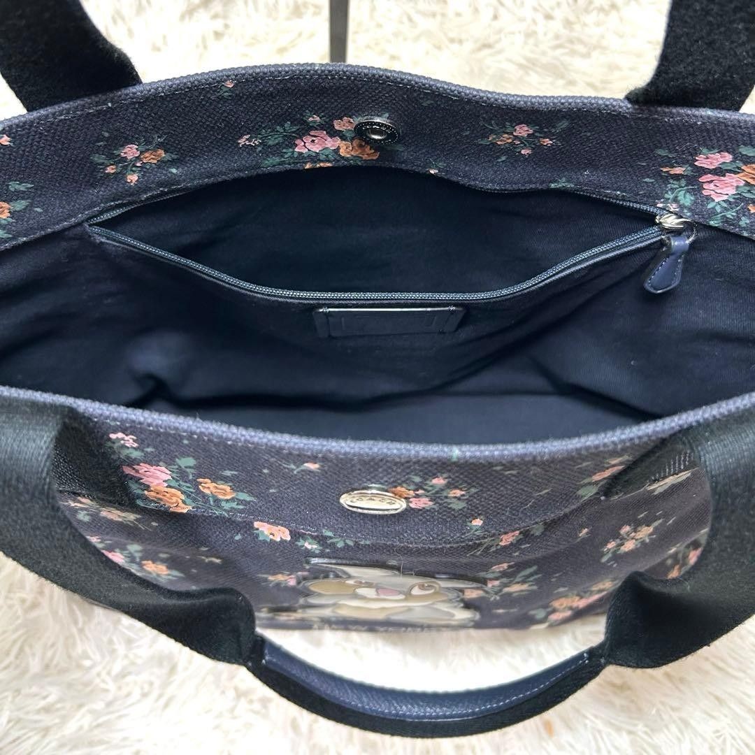 COACH Disney 91116 Tote Bag Navy Canvas with Multi Floral Print Large Capacity
