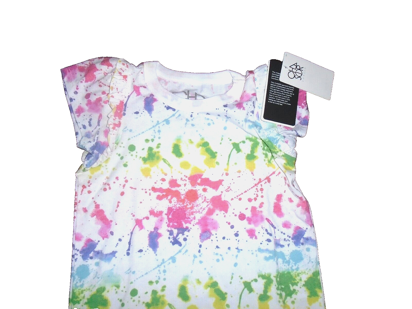 Chaser Splatter Paint Rainbow Girls Size LS Crew Neck Tee White With Multi Color