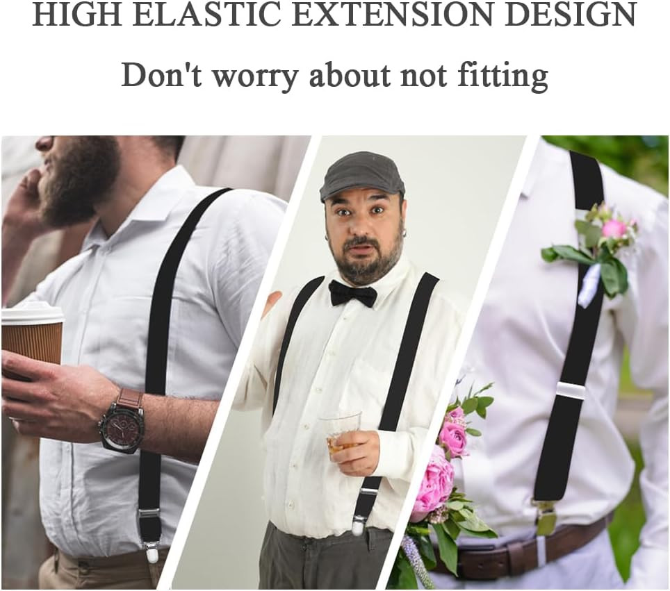 Mens Suspenders Adjustable Braces X-Back Elastic 4 Metal Clips Heavy Duty Strap