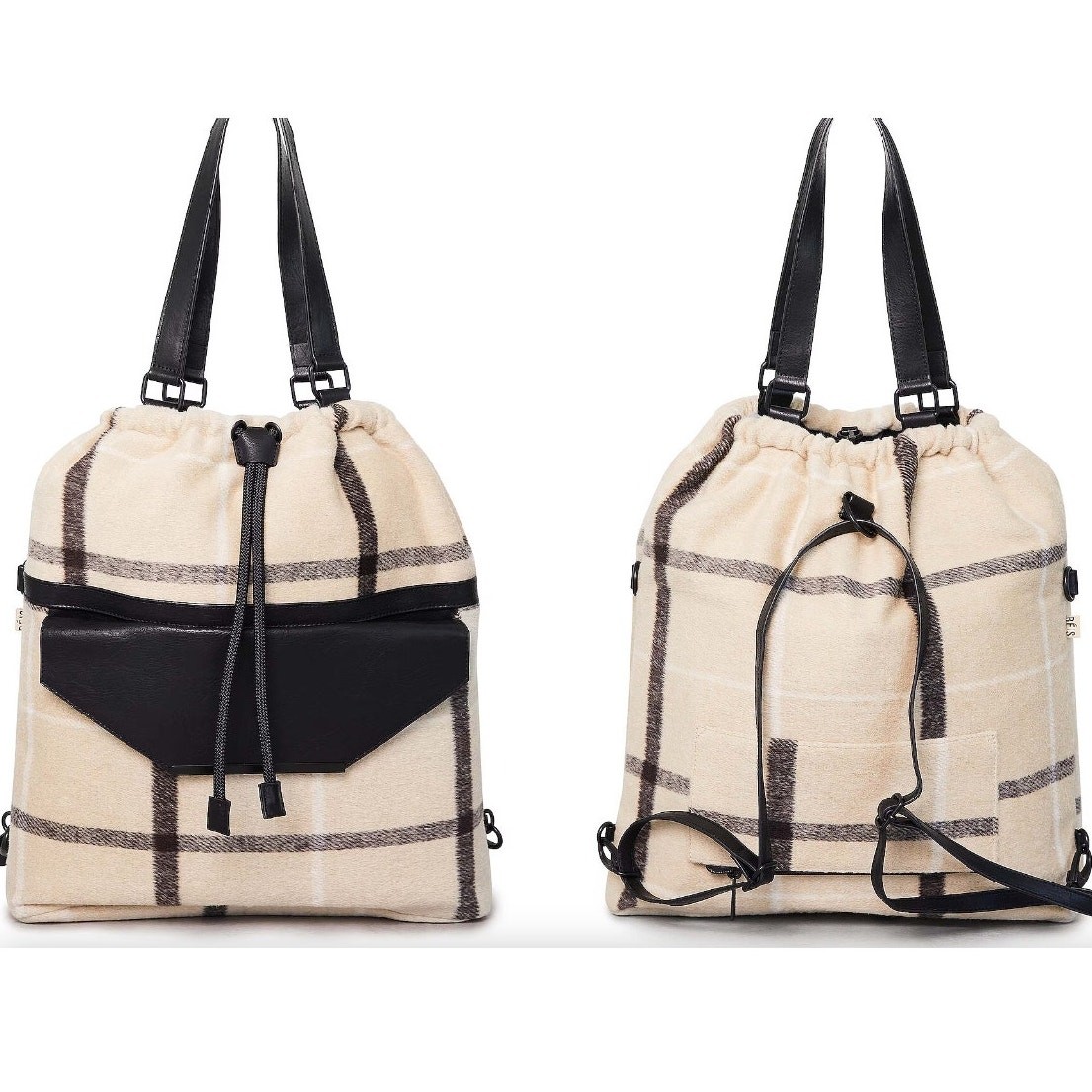 BEIS The Messenger Tote Bag/ Backpack Plaid Convertible Lifestyle Travel Rare